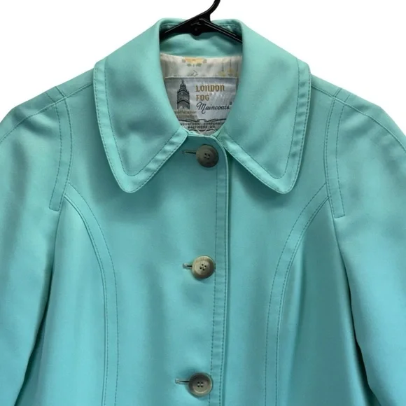 London Fog Vintage Aqua Blue/Green Trench Raincoat. Size 8R - Picture 6 of 16